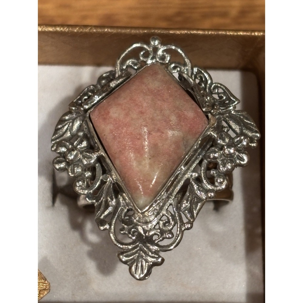 Norweigan Thulite Ornate Sterling Silver Ring Size 9.25